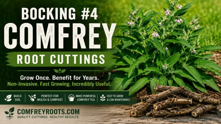 Comfrey Plant and Roots with lists of benefits